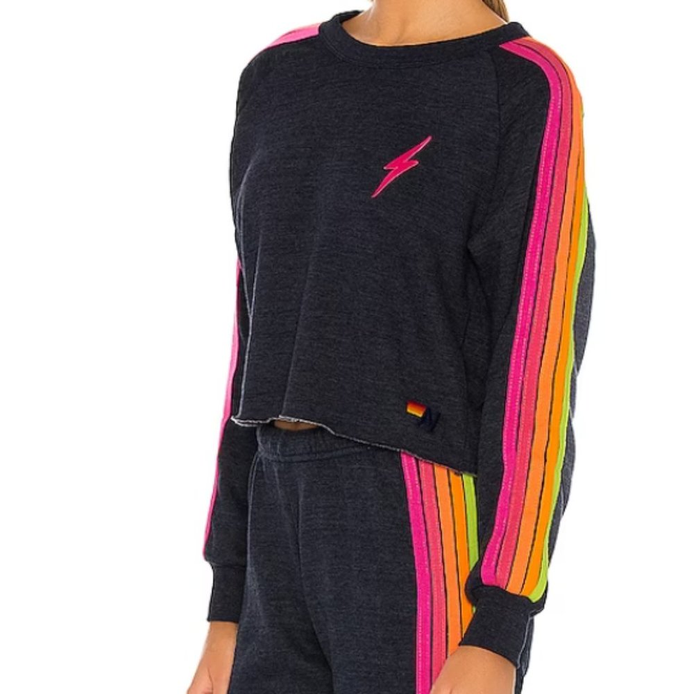 Aviator nation Bolt Cropped Classic Crewneck Sz: XS Navy stripes